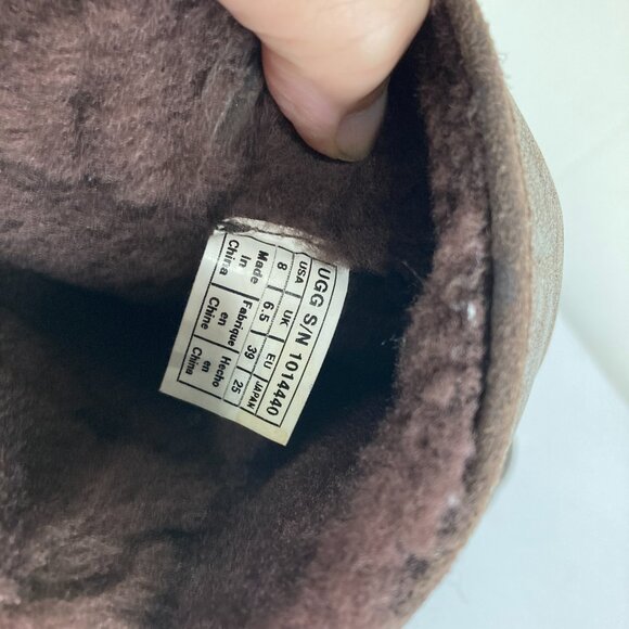 UGG Women Sz 8 Leather Shearling Lined Brown Mid Calf Boots Fall Winter Pull On - Picture 7 of 8